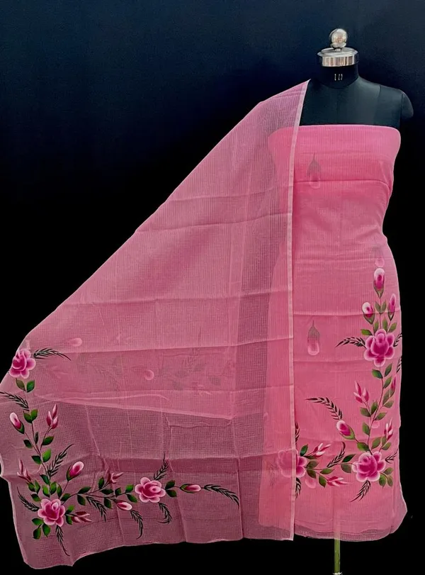 Handpainted_Kota_Doria_Suit_Pink_(Top+Dupatta+Bottom)