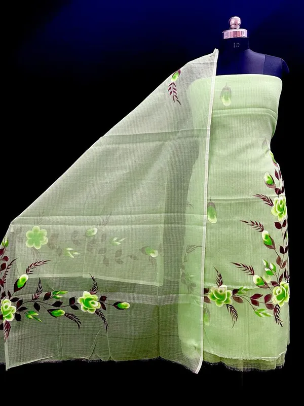 Handpainted_Kota_Doria_Suit_Green_(Top+Dupatta+Bottom)