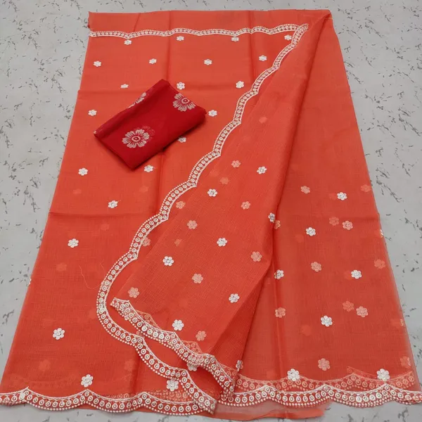 Kota_Doria_Sarees_Embroidery_Work_Coral_Red