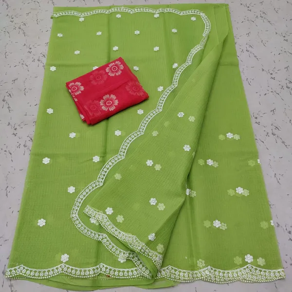 Kota_Doria_Sarees_Embroidery_Work_Moss_Green