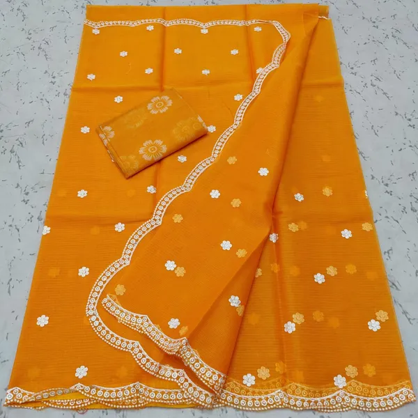 Kota_Doria_Sarees_Embroidery_Work_Mango_Orange