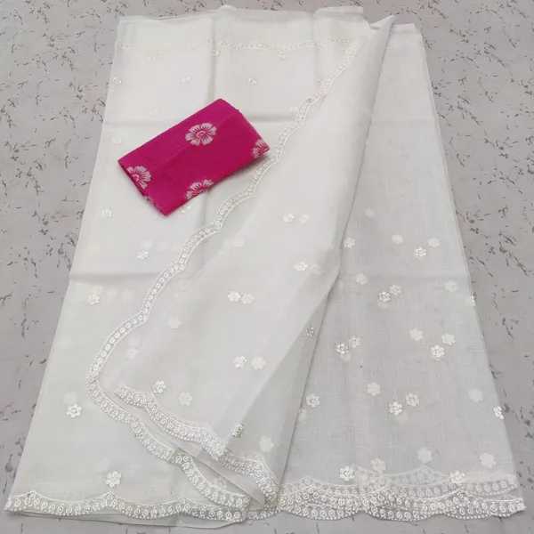 Kota_Doria_Sarees_Embroidery_Work_Silver_White