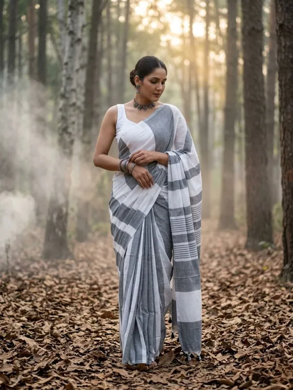 Earthloom_Handdyed_Khadi_Cotton_Saree_White_&_Gray