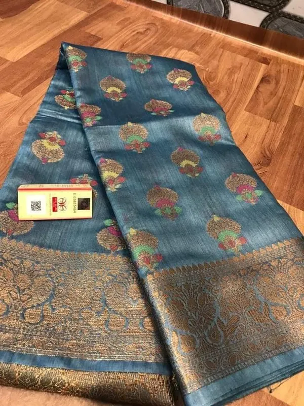 Silkmark_Certified_Banarasi_Muga_Tussar_Gothic_Blue_Saree