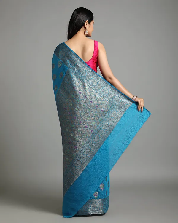 Silkmark_Certified_Banarasi_Muga_Tussar_Pacific_Blue_Saree