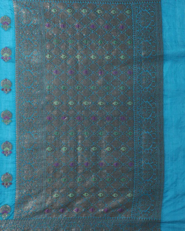 Silkmark_Certified_Banarasi_Muga_Tussar_Pacific_Blue_Saree