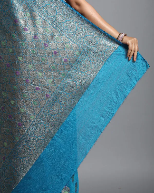 Silkmark_Certified_Banarasi_Muga_Tussar_Pacific_Blue_Saree