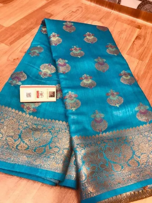 Silkmark_Certified_Banarasi_Muga_Tussar_Pacific_Blue_Saree