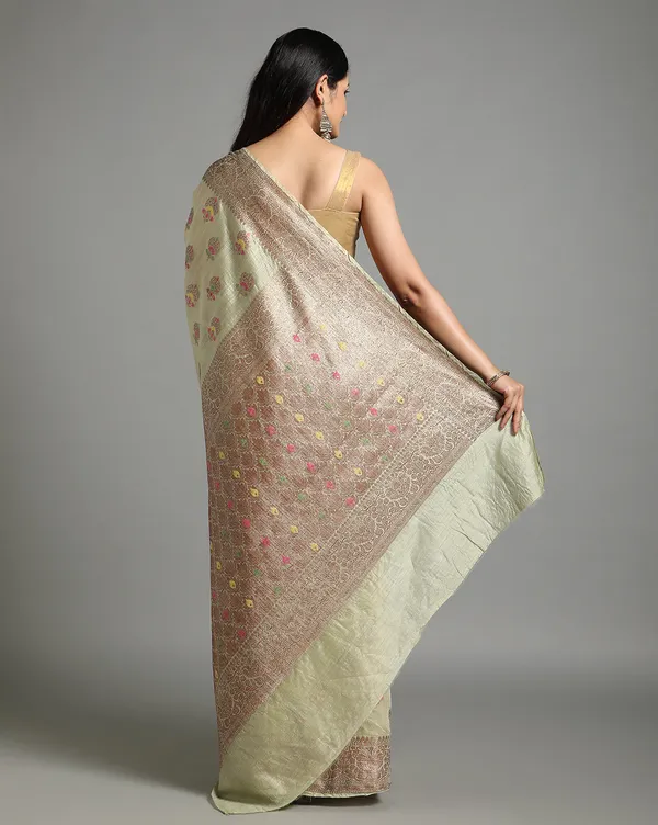 Silkmark_Certified_Banarasi_Muga_Tussar_Tusk_Green_Saree