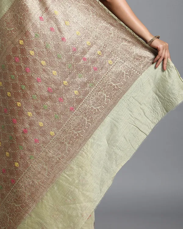 Silkmark_Certified_Banarasi_Muga_Tussar_Tusk_Green_Saree