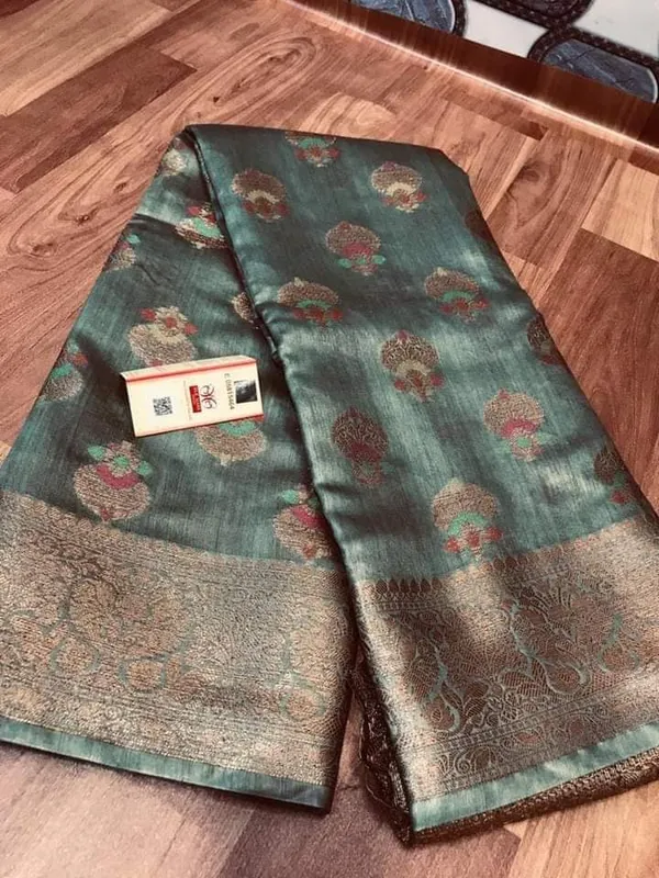 Silkmark_Certified_Banarasi_Muga_Tussar_Pantone_Green_Saree