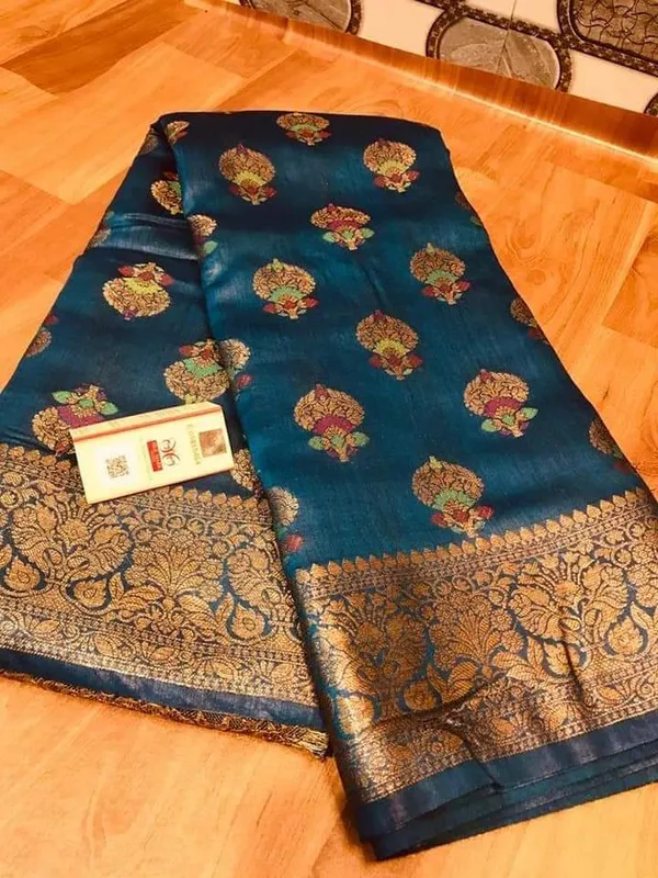 Silkmark_Certified_Banarasi_Muga_Tussar_Blue_Saree