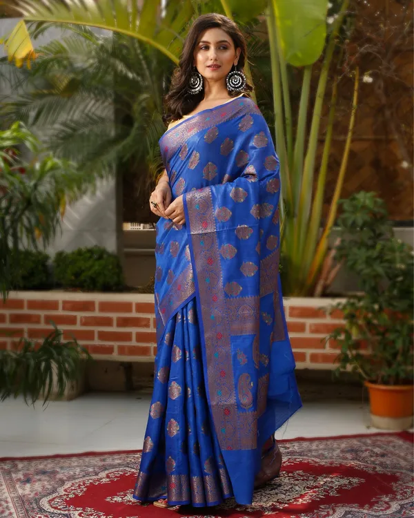 Silkmark_Certified_Banarasi_Muga_Tussar_Navy_Blue_Pink_Saree