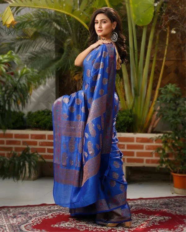 Silkmark_Certified_Banarasi_Muga_Tussar_Navy_Blue_Pink_Saree