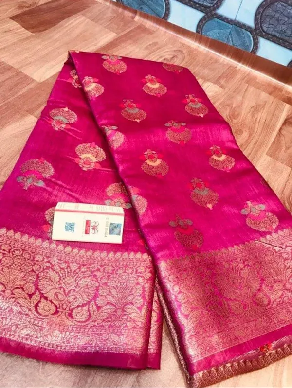 Silkmark_Certified_Banarasi_Muga_Tussar_Raspberry_Pink_Saree