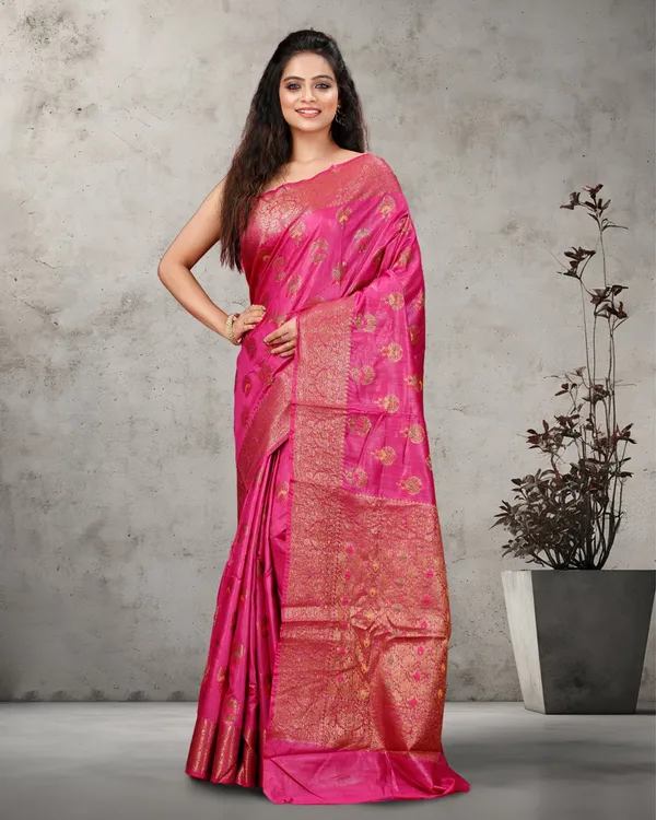 Silkmark_Certified_Banarasi_Muga_Tussar_Raspberry_Pink_Saree
