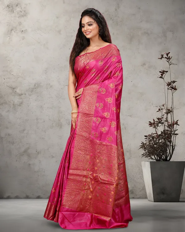 Silkmark_Certified_Banarasi_Muga_Tussar_Raspberry_Pink_Saree