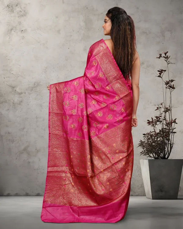 Silkmark_Certified_Banarasi_Muga_Tussar_Raspberry_Pink_Saree