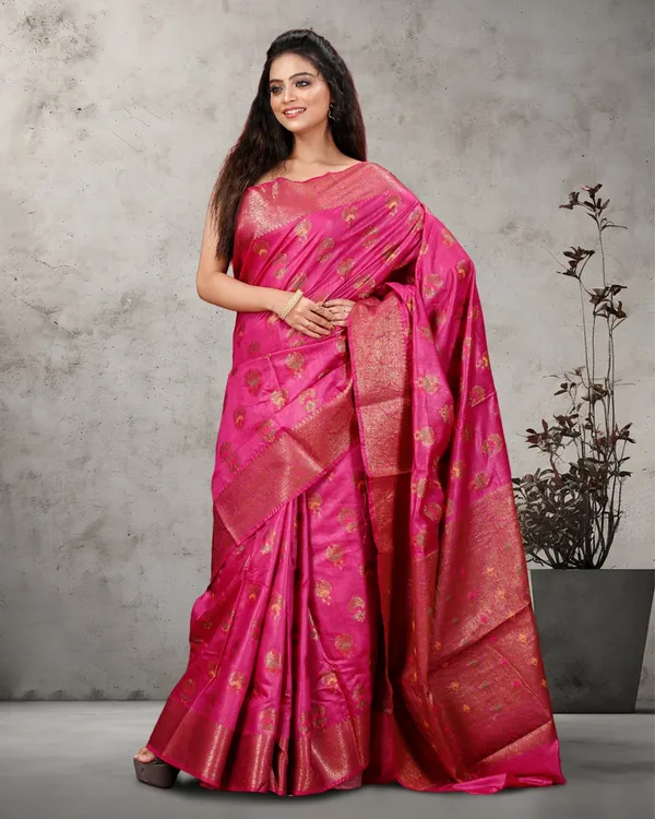 Silkmark_Certified_Banarasi_Muga_Tussar_Raspberry_Pink_Saree