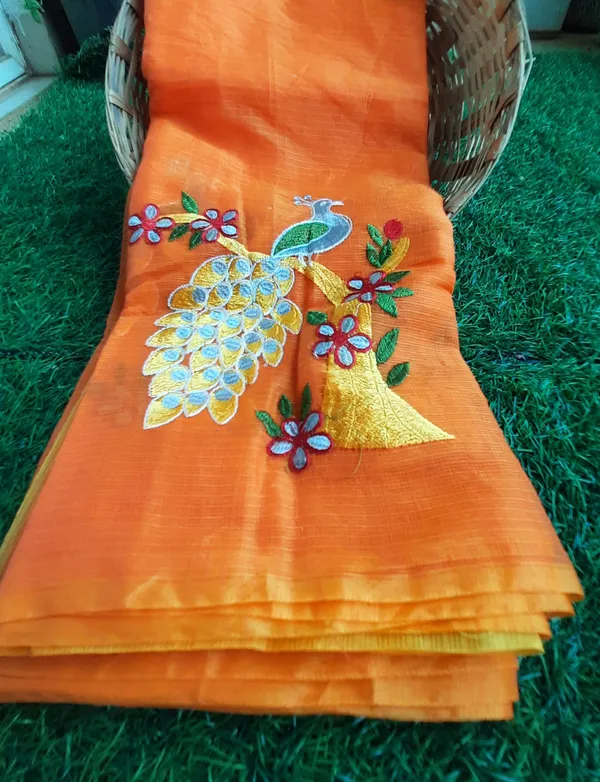 Deep_Carrot_Orange_Pure_Kota_Doria_Saree_Embroidered