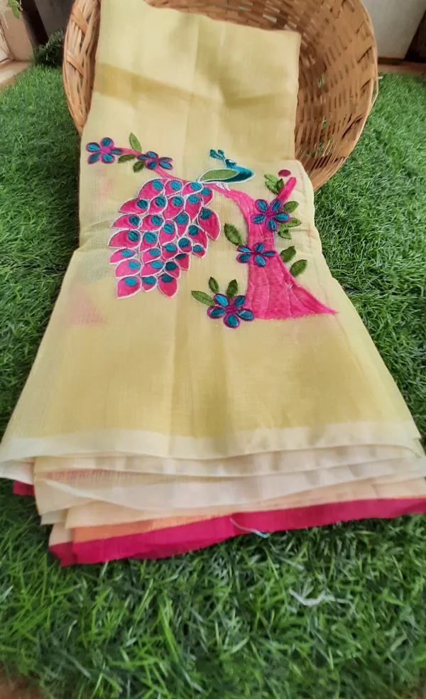 French_Beige_Pure_Kota_Doria_Saree_Embroidered