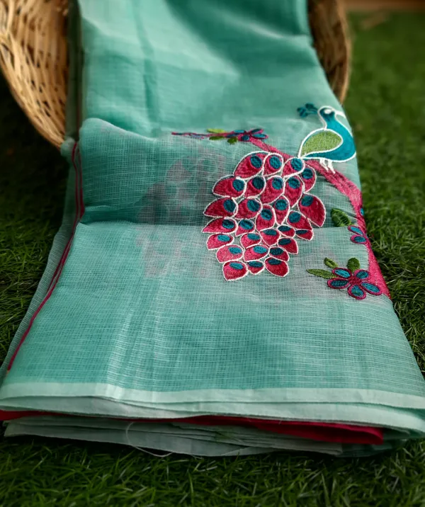 Gulf_Stream_Green_Pure_Kota_Doria_Saree_Embroidered