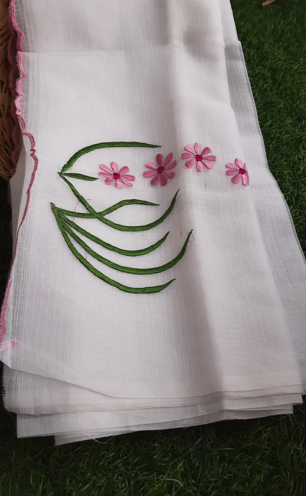 American_White_Pure_Kota_Doria_Saree_Embroidered