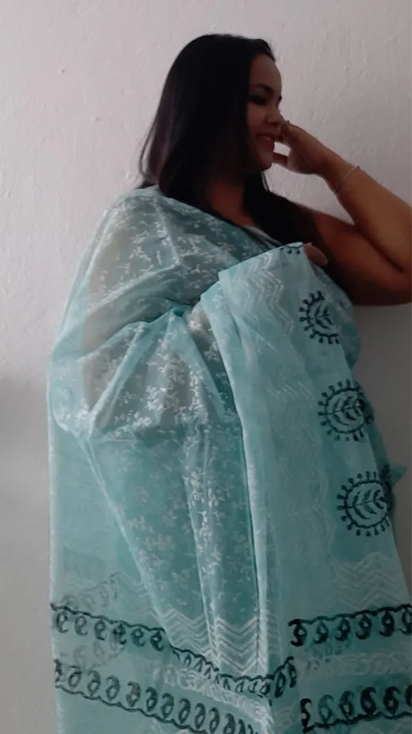 Bold_Kota_Doria_Saree_Blue_Blockprinted