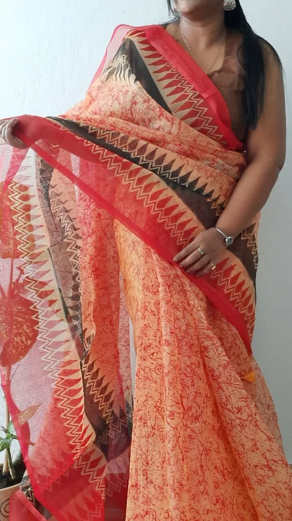 Rustic_Kota_Doria_Saree_Red_&_Brown_Blockprinted