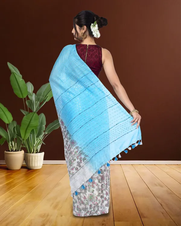 Half_Dye_Half_Print_Kota_Silk_Saree_Summer_Sky_Blue