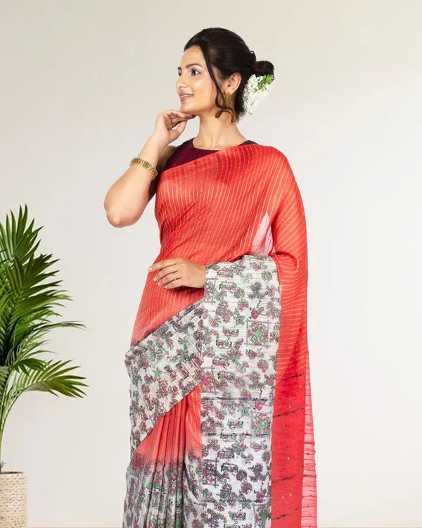 Half_Dye_Half_Print_Kota_Silk_Saree_Sunset_Orange