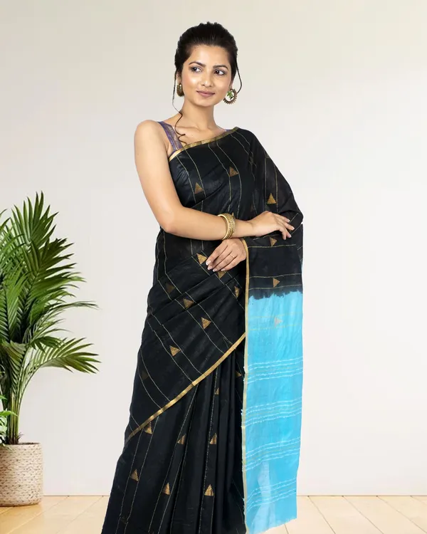 Pure_Kota_Silk_Saree_Chinese_Black_Weaving_Triangle