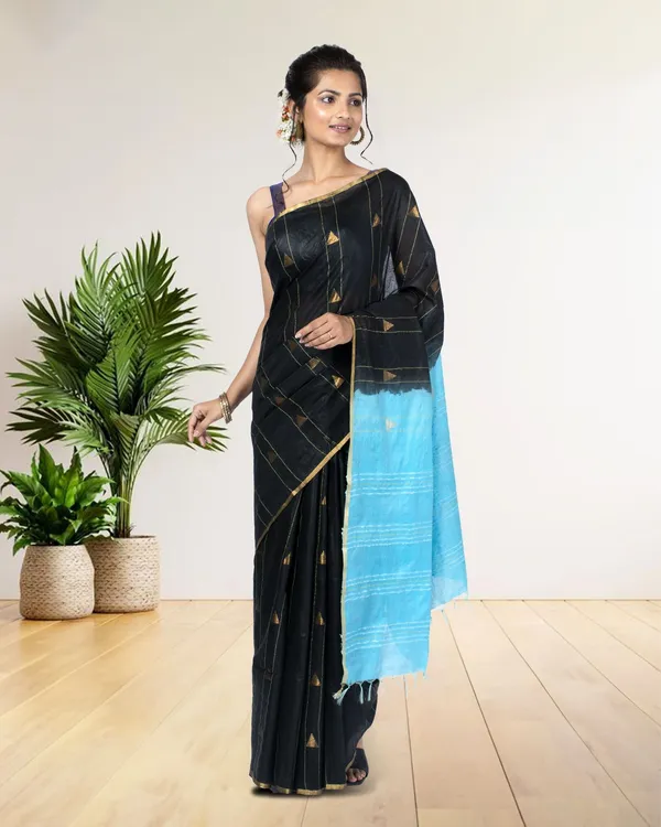 Pure_Kota_Silk_Saree_Chinese_Black_Weaving_Triangle