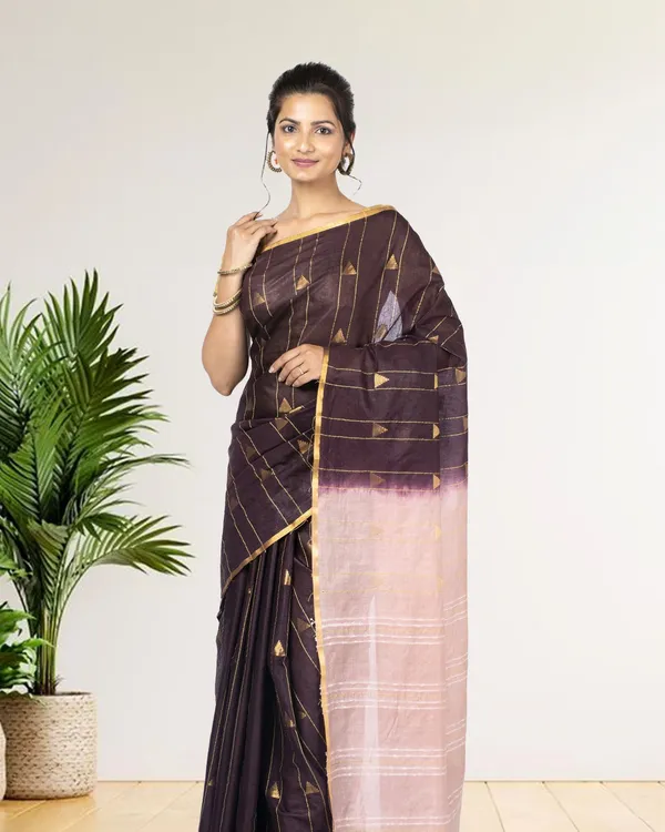 Pure_Kota_Silk_Saree_Wine_Brown_Weaving_Triangle