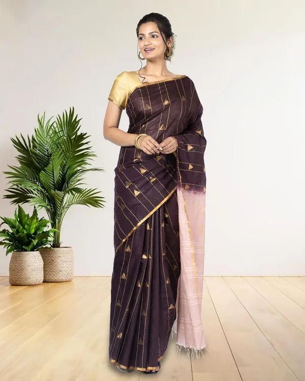 Pure_Kota_Silk_Saree_Wine_Brown_Weaving_Triangle