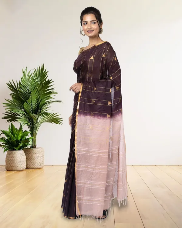 Pure_Kota_Silk_Saree_Wine_Brown_Weaving_Triangle