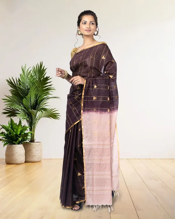 Pure_Kota_Silk_Saree_Wine_Brown_Weaving_Triangle