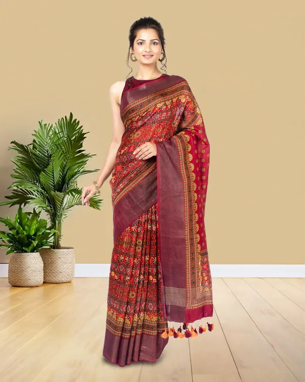 Silkmark_Muga_Tussar_Silk_Printed_Red_Saree