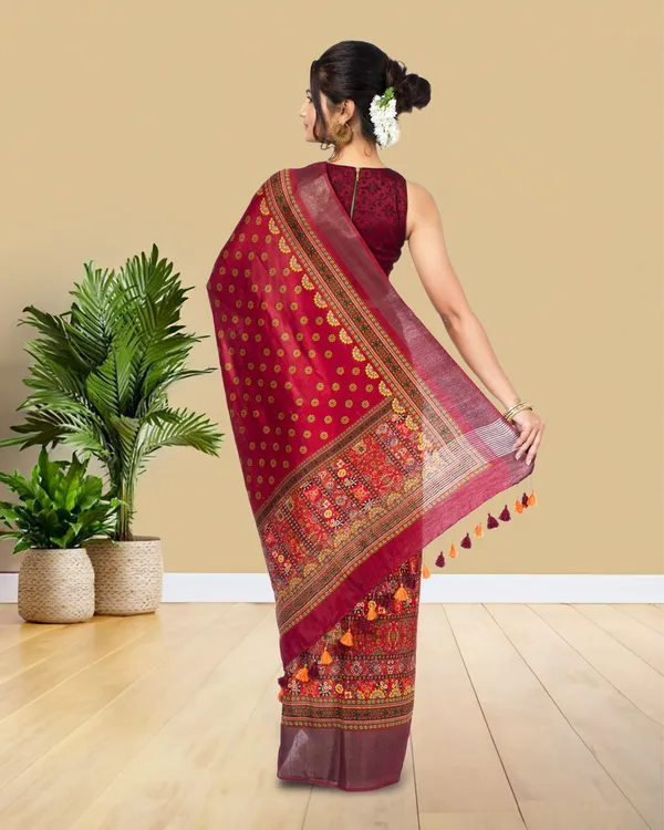 Silkmark_Muga_Tussar_Silk_Printed_Red_Saree