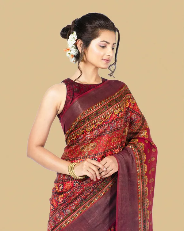 Silkmark_Muga_Tussar_Silk_Printed_Red_Saree