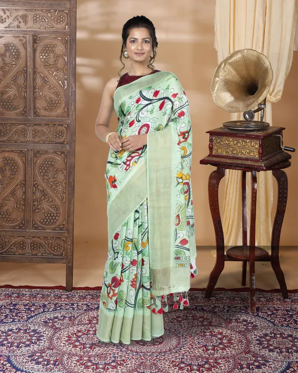 Silkmark_Muga_Tussar_Silk_Printed_Green_Saree