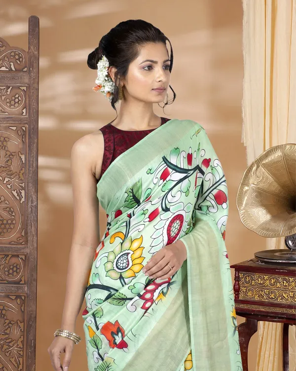 Silkmark_Muga_Tussar_Silk_Printed_Green_Saree