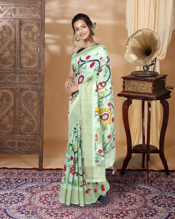 Silkmark_Muga_Tussar_Silk_Printed_Green_Saree
