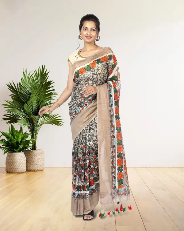 Silkmark_Muga_Tussar_Silk_Printed_Gray_Saree