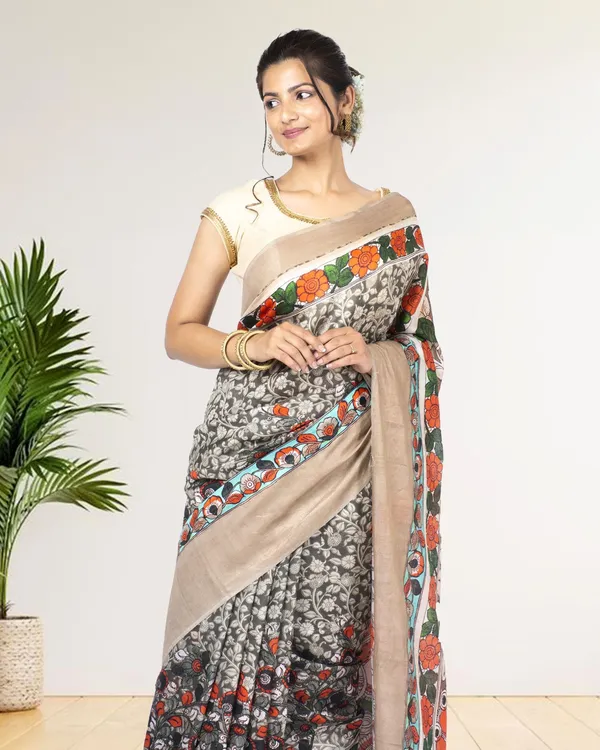 Silkmark_Muga_Tussar_Silk_Printed_Gray_Saree