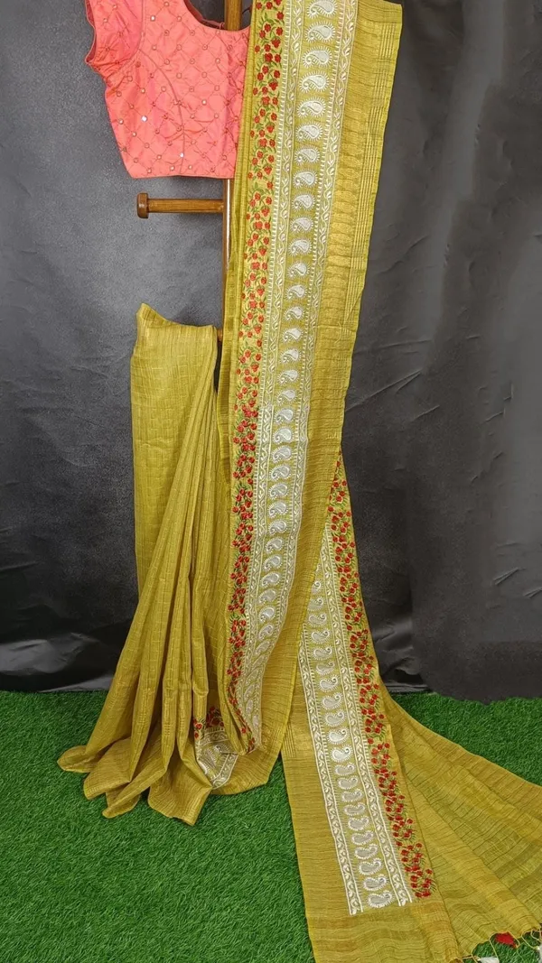 Embroidered_Bansbara_Tussar_Silk_Saree_Yellow