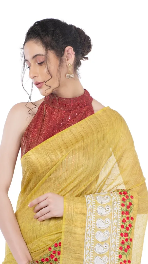 Embroidered_Bansbara_Tussar_Silk_Saree_Yellow