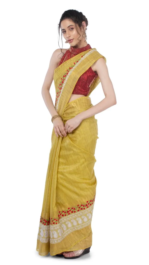 Embroidered_Bansbara_Tussar_Silk_Saree_Yellow