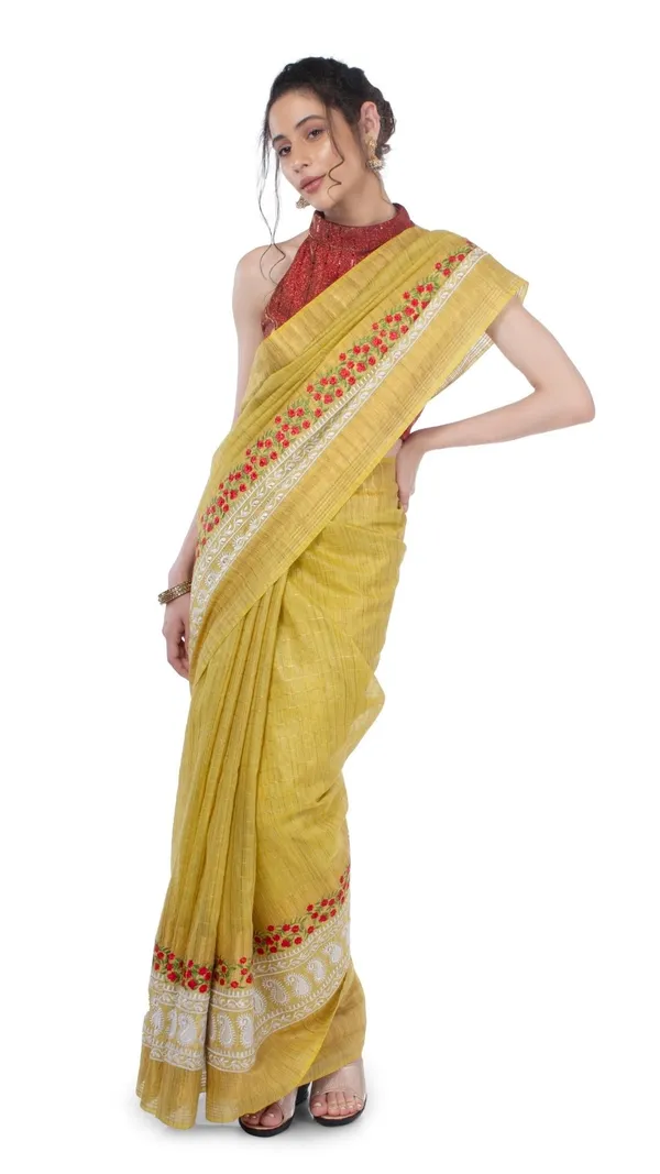 Embroidered_Bansbara_Tussar_Silk_Saree_Yellow