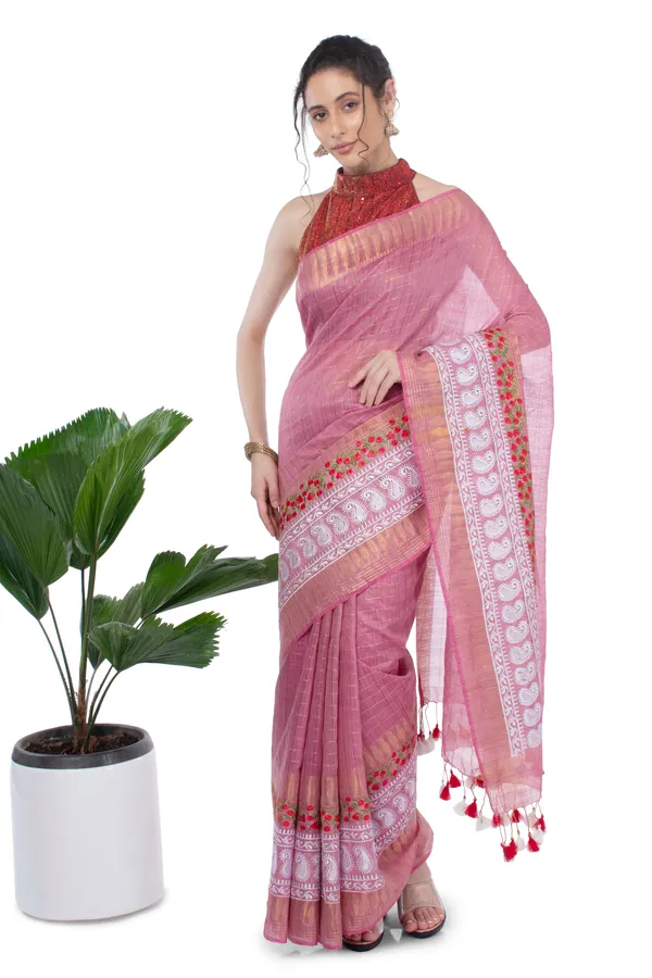 Embroidered_Bansbara_Tussar_Silk_Saree_Pink